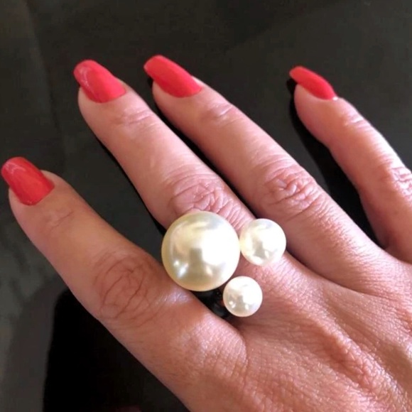 💥3for$28 New Faux Pearl Trio Adjustable Statement Ring Pearl Illusion Cuff Ring - Picture 6 of 16